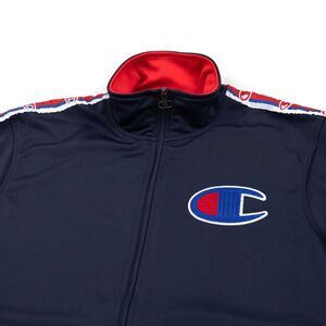 Champion Mens XL Blue Full Zip Track Jacket Logo Taping Big C Long Sleeve‎ Y2K